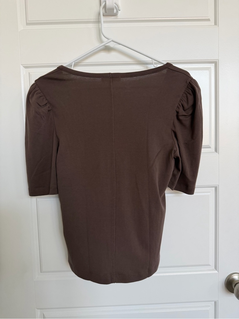 Madewell Puff Sleeve Scoop Neck Tee Brown Cotton Top Size S NWT - Picture 2 of 7